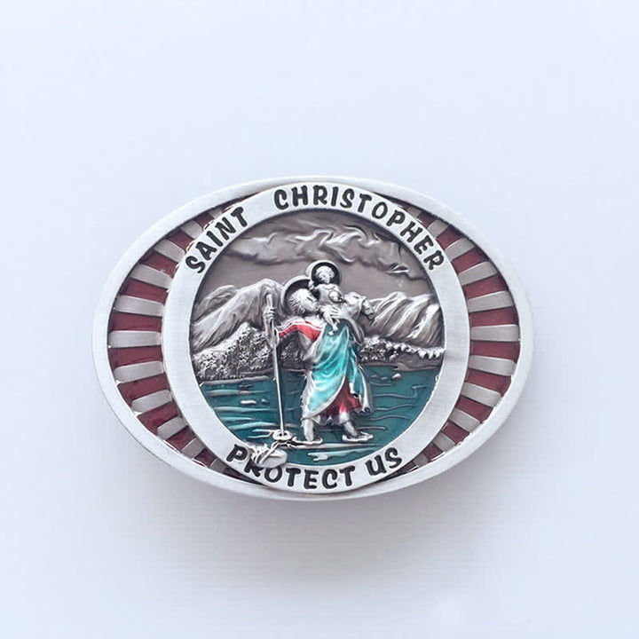 DIY Herren Leder-Gürtel mit Saint Christopher Protect Us Schnalle