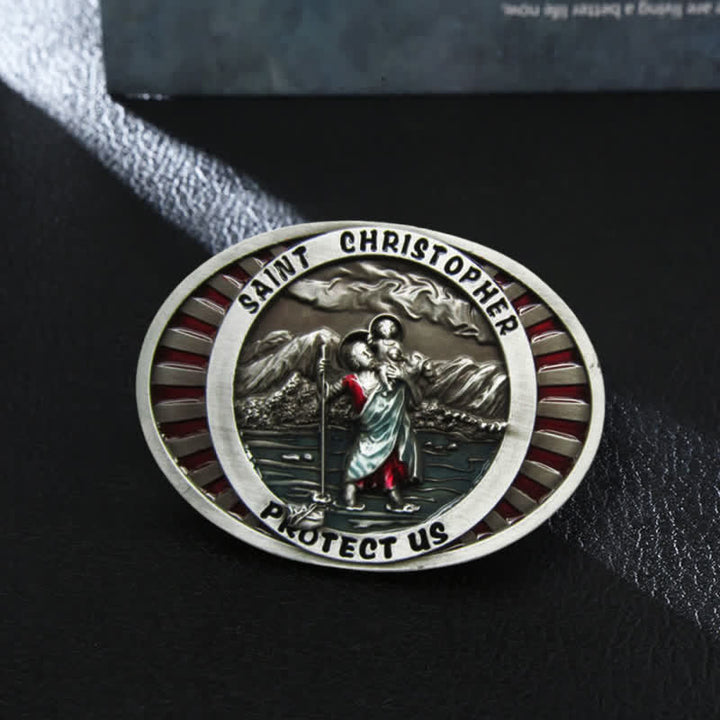 DIY Herren Leder-Gürtel mit Saint Christopher Protect Us Schnalle