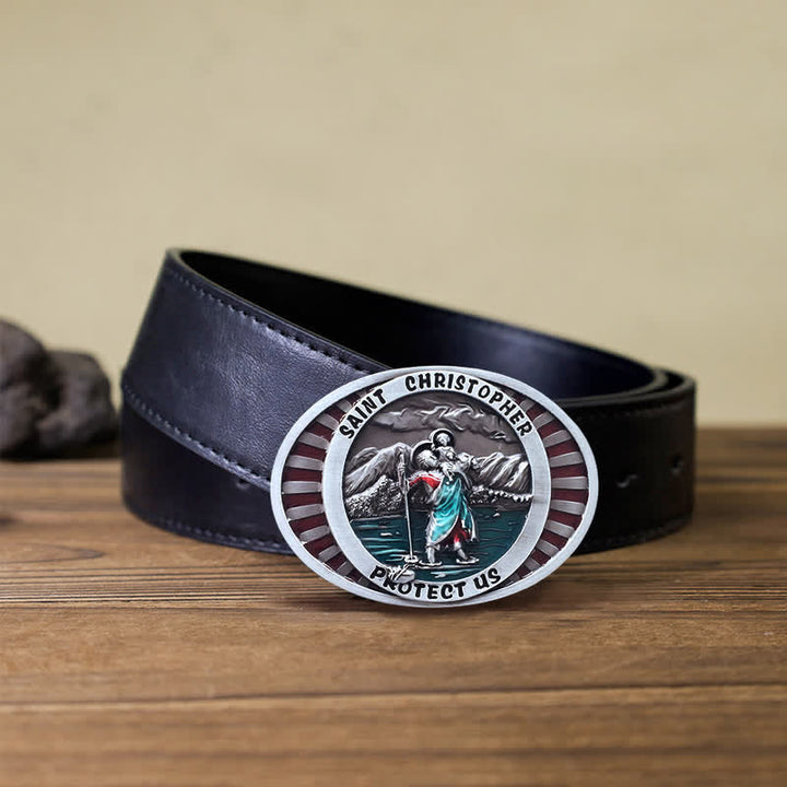 DIY Herren Leder-Gürtel mit Saint Christopher Protect Us Schnalle