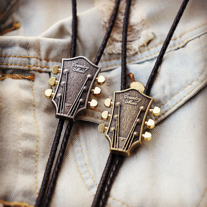 Western-Country-Musik-Retro-Gitarre-Bolo-Krawatte