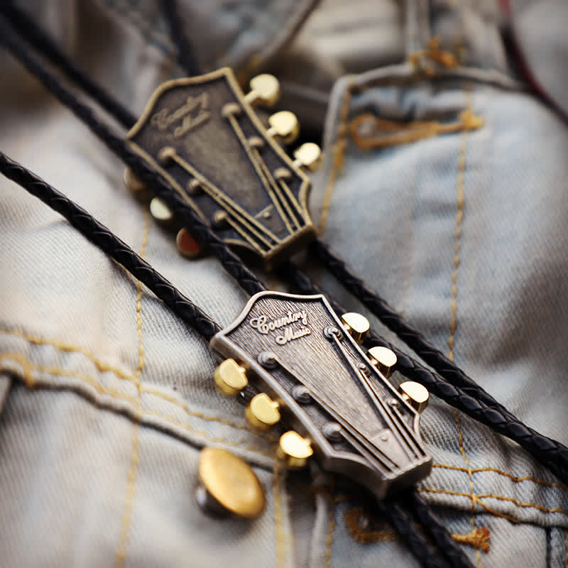 Western-Country-Musik-Retro-Gitarre-Bolo-Krawatte