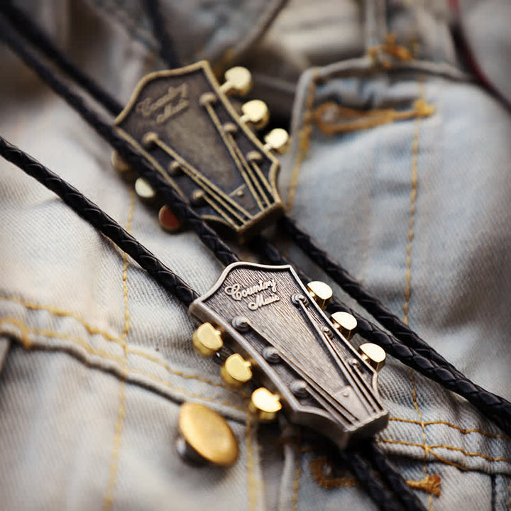 Western-Country-Musik-Retro-Gitarre-Bolo-Krawatte
