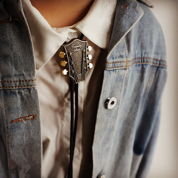 Western-Country-Musik-Retro-Gitarre-Bolo-Krawatte