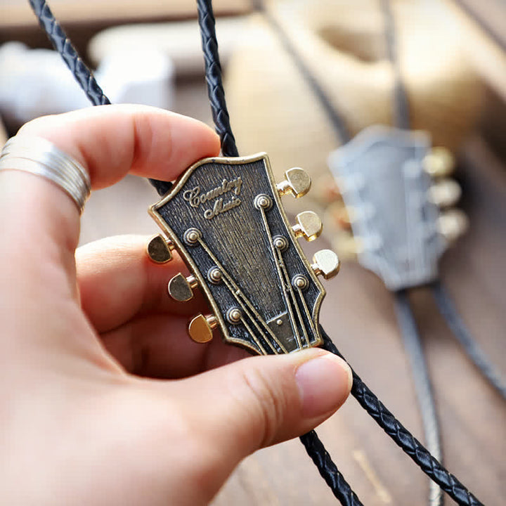 Western-Country-Musik-Retro-Gitarre-Bolo-Krawatte