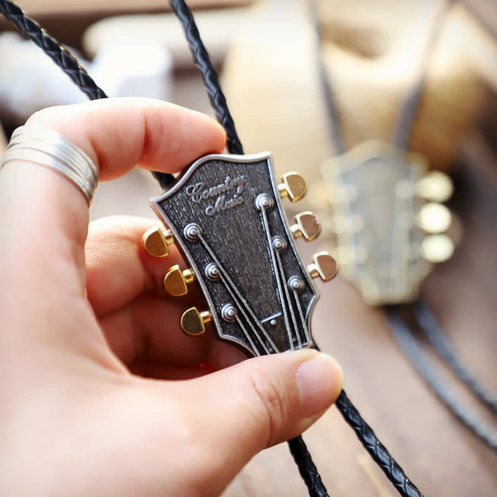 Western-Country-Musik-Retro-Gitarre-Bolo-Krawatte