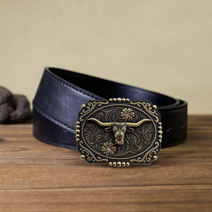 Herren DIY Stier Blumen Strass Schnalle Ledergürtel
