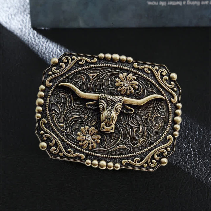 Herren DIY Stier Blumen Strass Schnalle Ledergürtel