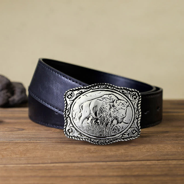 DIY Silber gravierter Büffelschnalle Ledergürtel für Männer