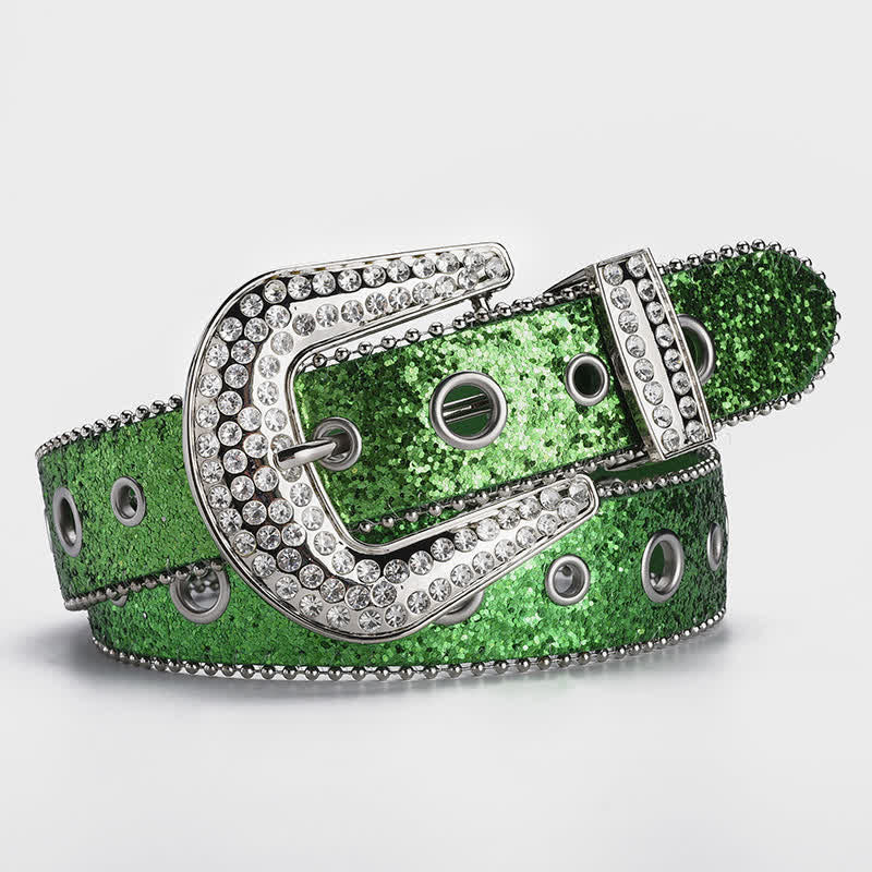 Glamouröser Leder-Gürtel mit Pailletten- und Strass-Schnalle