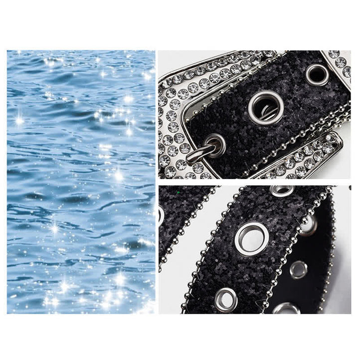 Glamouröser Leder-Gürtel mit Pailletten- und Strass-Schnalle
