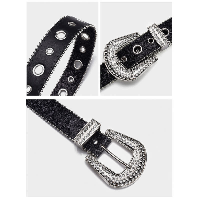 Glamouröser Leder-Gürtel mit Pailletten- und Strass-Schnalle