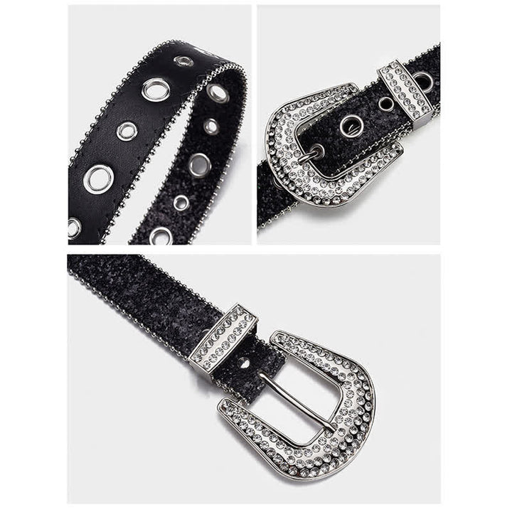 Glamouröser Leder-Gürtel mit Pailletten- und Strass-Schnalle