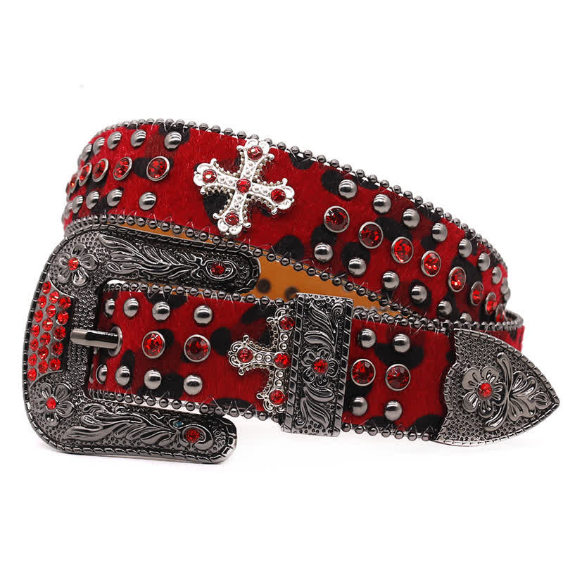 Kreuznieten besetzter Glitzer-Rhinestone-Ledergürtel