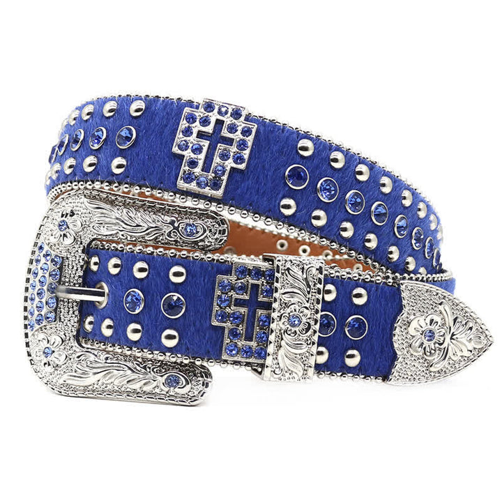 Kreuznieten besetzter Glitzer-Rhinestone-Ledergürtel