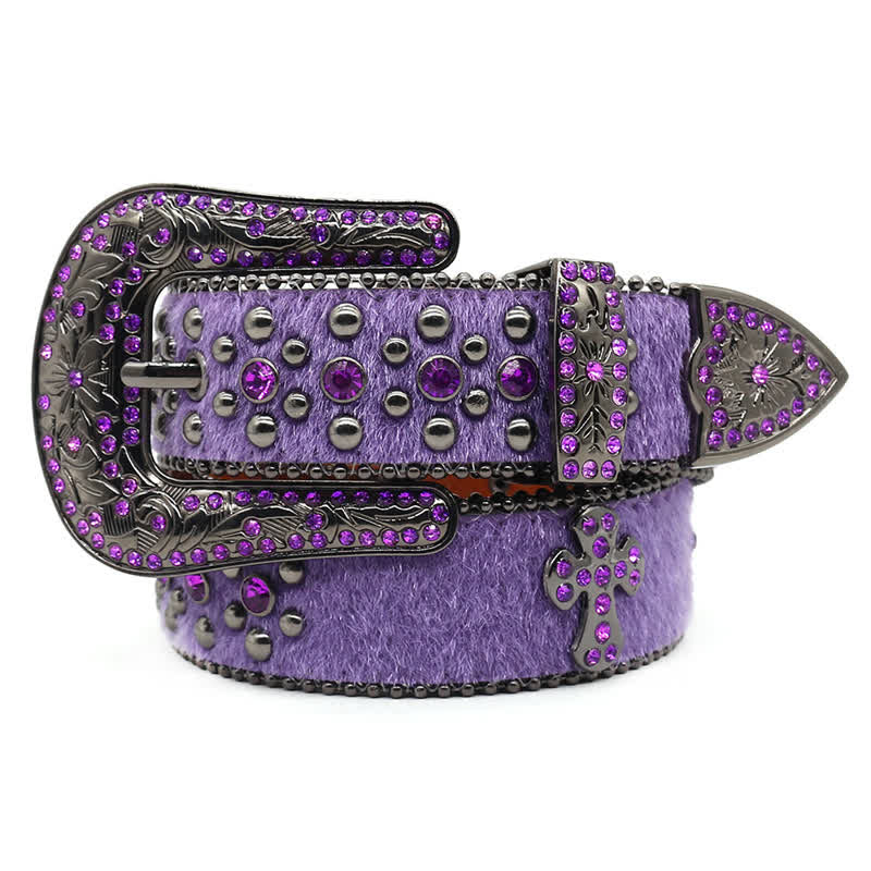 Kreuznieten besetzter Glitzer-Rhinestone-Ledergürtel