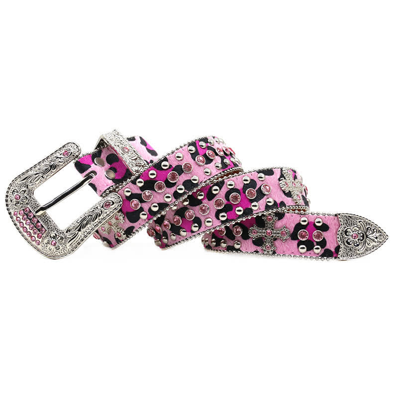 Kreuznieten besetzter Glitzer-Rhinestone-Ledergürtel