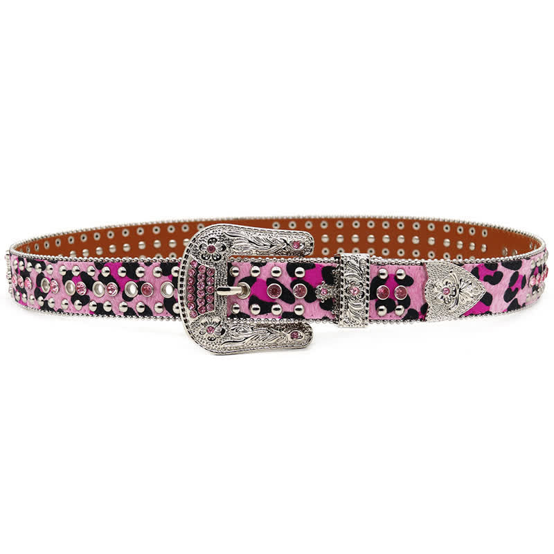 Kreuznieten besetzter Glitzer-Rhinestone-Ledergürtel