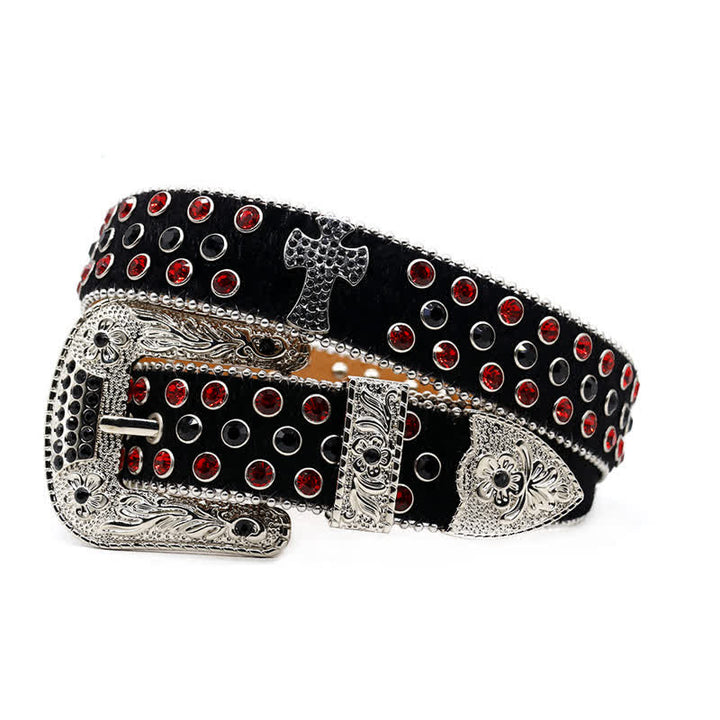 Kreuznieten besetzter Glitzer-Rhinestone-Ledergürtel