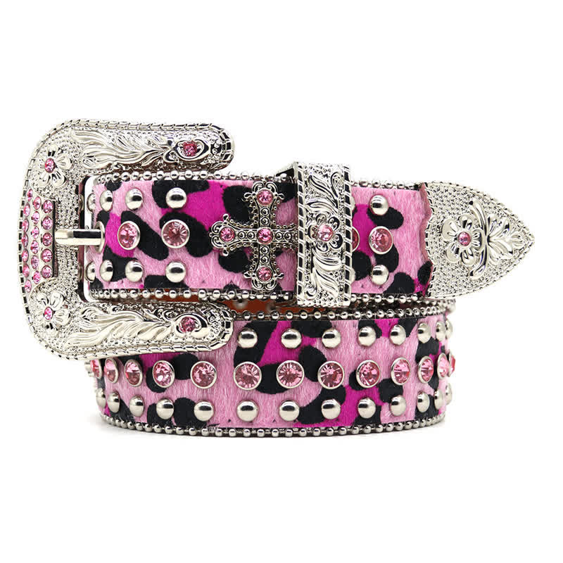 Kreuznieten besetzter Glitzer-Rhinestone-Ledergürtel