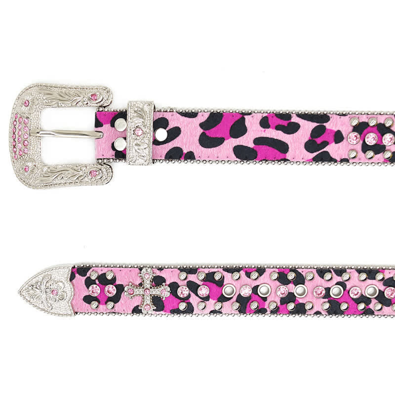 Kreuznieten besetzter Glitzer-Rhinestone-Ledergürtel