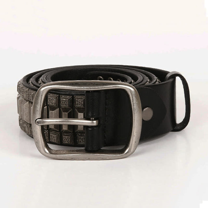 Vintage geometrischer Metallnieten-Leder-Gürtel