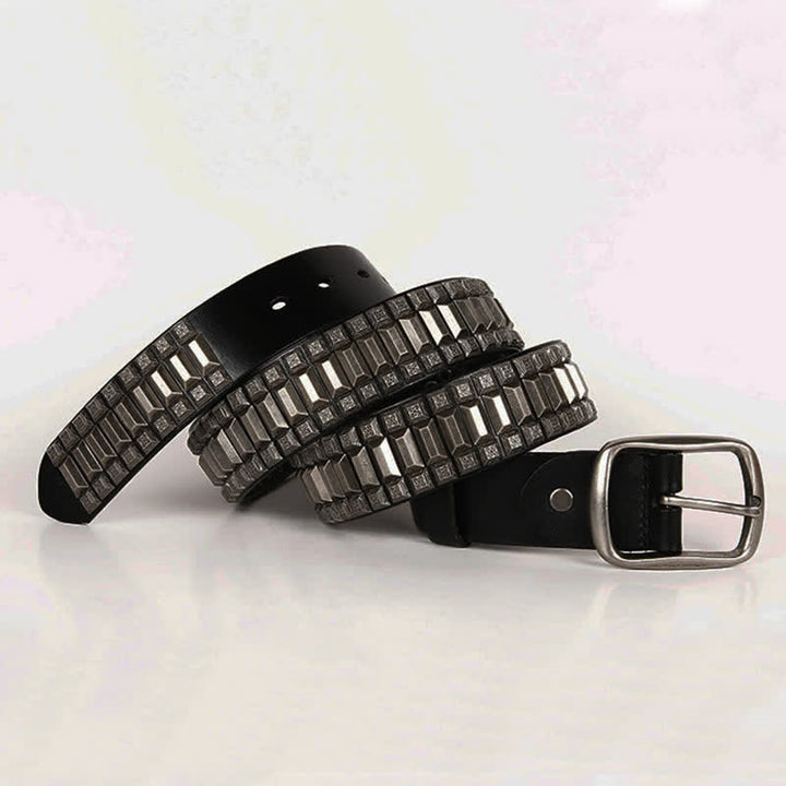 Vintage geometrischer Metallnieten-Leder-Gürtel