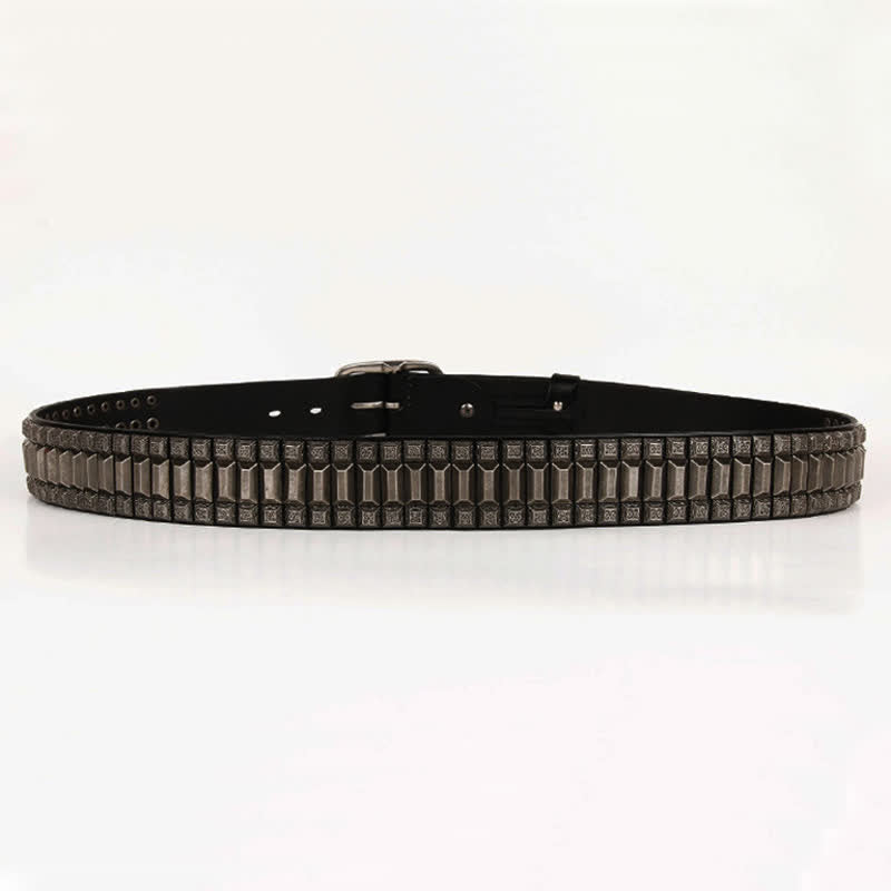Vintage geometrischer Metallnieten-Leder-Gürtel