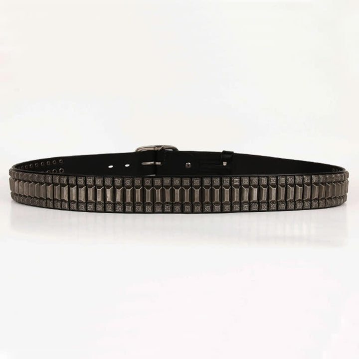 Vintage geometrischer Metallnieten-Leder-Gürtel