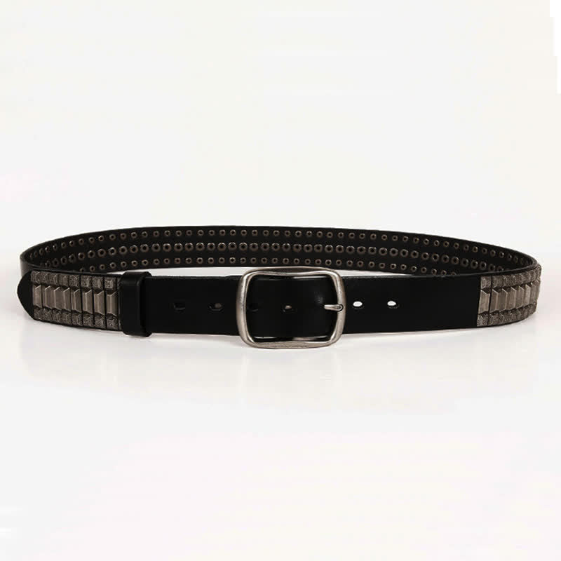 Vintage geometrischer Metallnieten-Leder-Gürtel