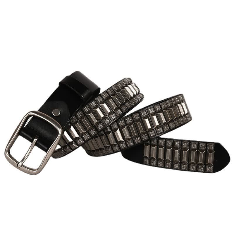 Vintage geometrischer Metallnieten-Leder-Gürtel