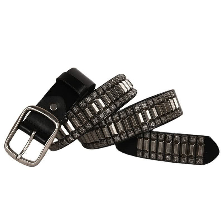 Vintage geometrischer Metallnieten-Leder-Gürtel