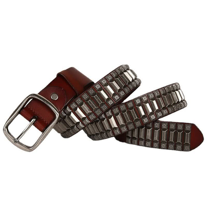 Vintage geometrischer Metallnieten-Leder-Gürtel