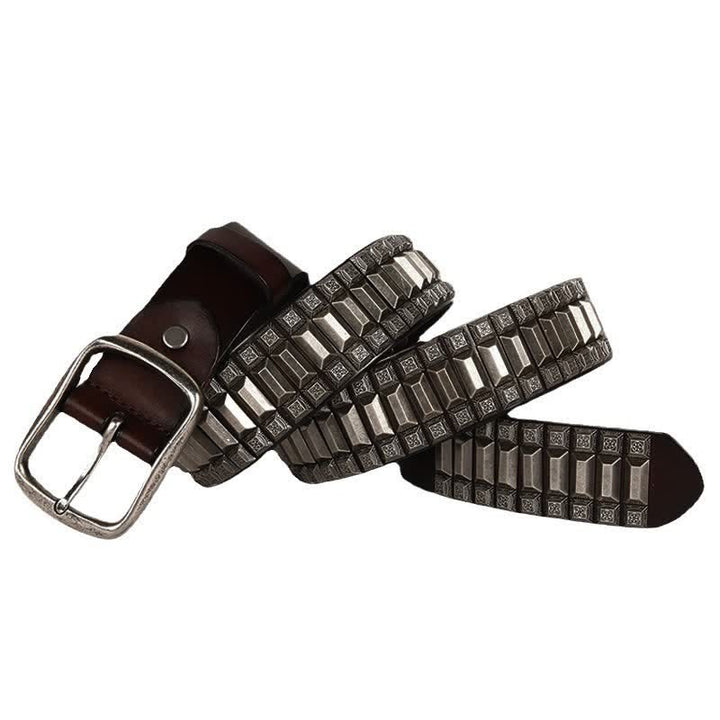 Vintage geometrischer Metallnieten-Leder-Gürtel