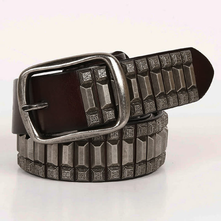 Vintage geometrischer Metallnieten-Leder-Gürtel