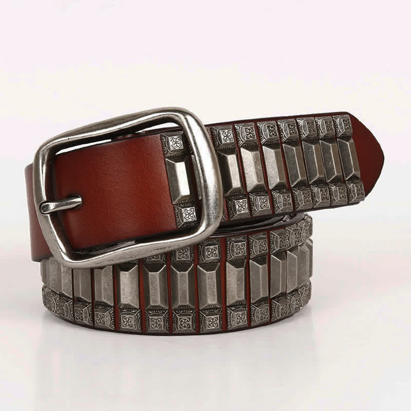 Vintage geometrischer Metallnieten-Leder-Gürtel