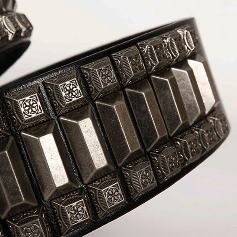 Vintage geometrischer Metallnieten-Leder-Gürtel
