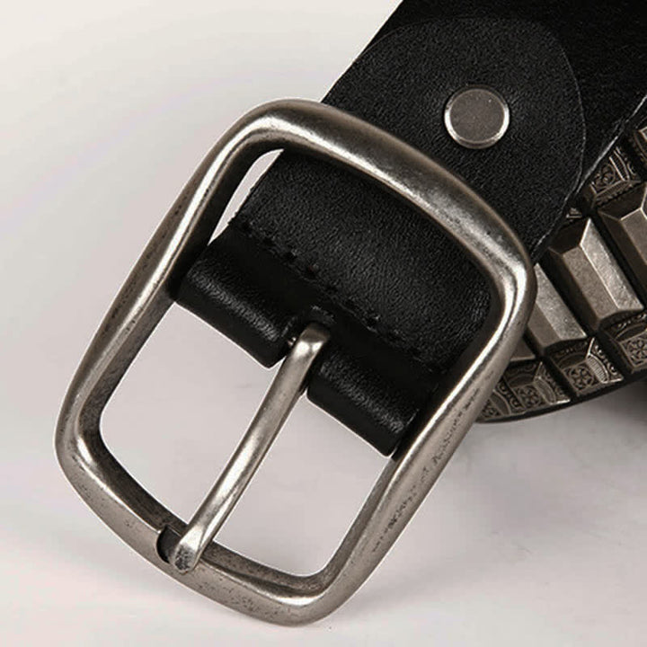 Vintage geometrischer Metallnieten-Leder-Gürtel