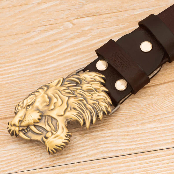 Kupfer 3D Bronze Tigerkopf Schnallengürtel aus Leder