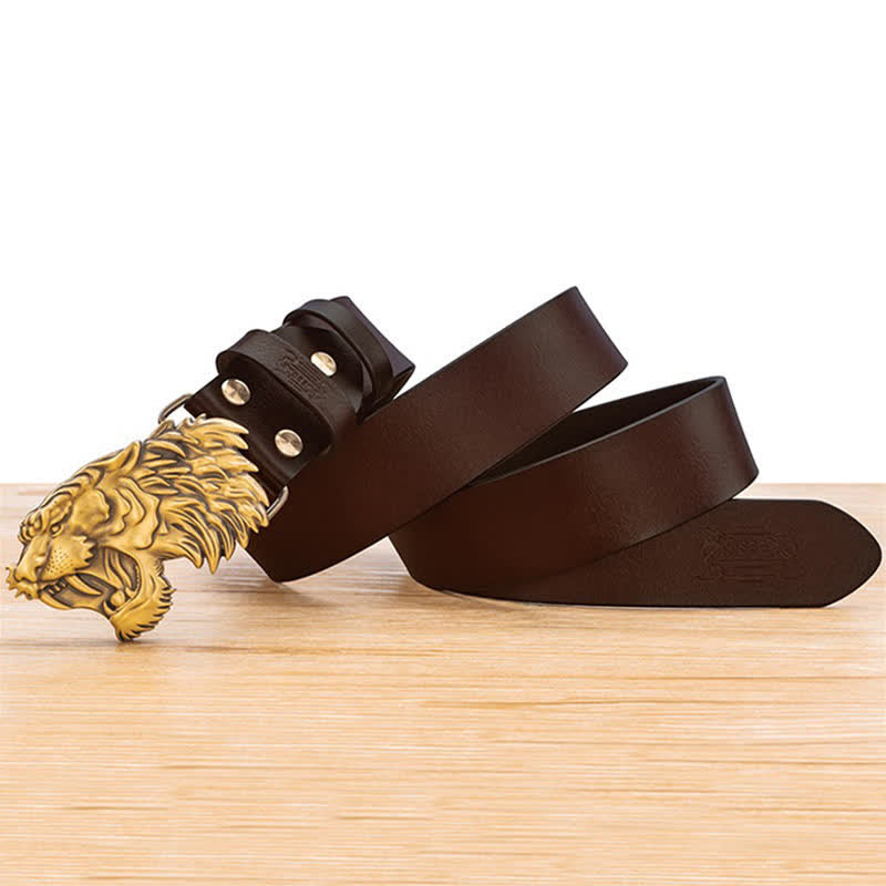 Kupfer 3D Bronze Tigerkopf Schnallengürtel aus Leder