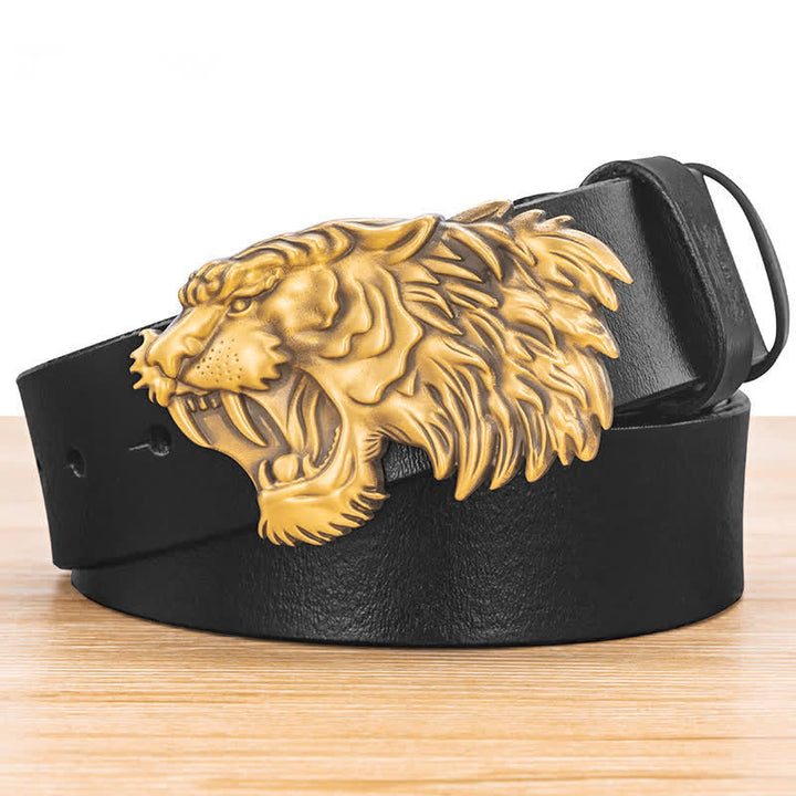 Kupfer 3D Bronze Tigerkopf Schnallengürtel aus Leder