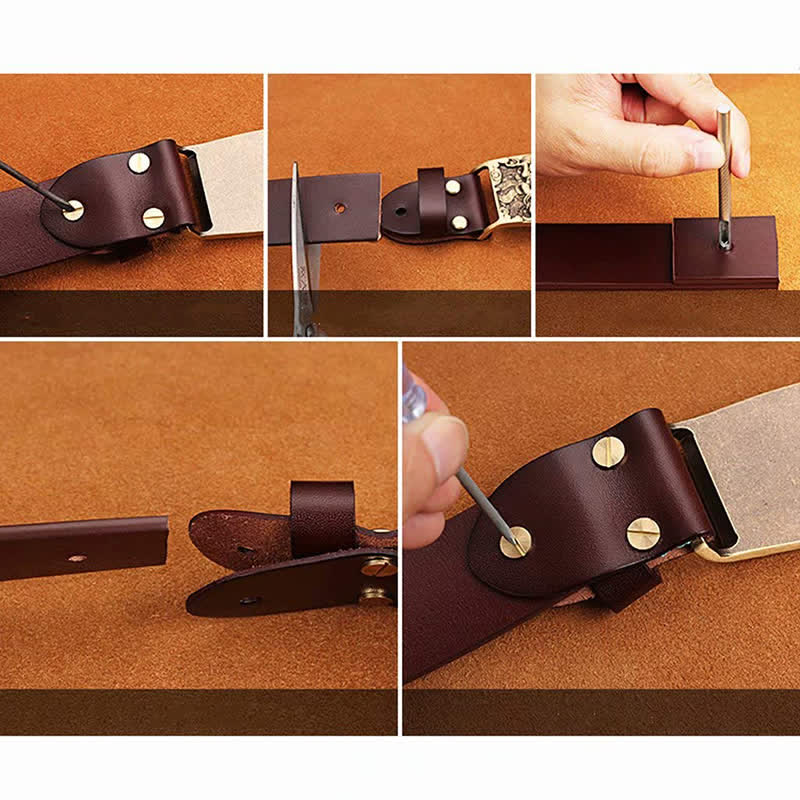 Kupfer 3D Bronze Tigerkopf Schnallengürtel aus Leder