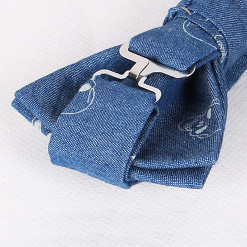 Herren-Britischer-Stil Blauer Fischknochen Schädel Print Baumwollfliege