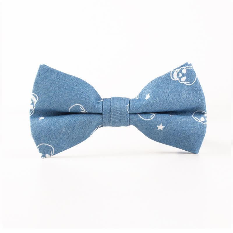 Herren-Britischer-Stil Blauer Fischknochen Schädel Print Baumwollfliege