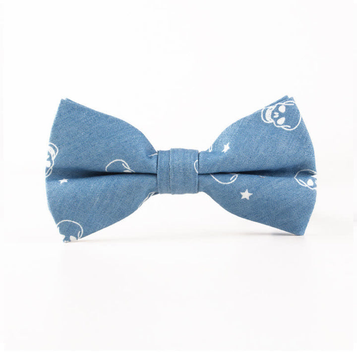 Herren-Britischer-Stil Blauer Fischknochen Schädel Print Baumwollfliege
