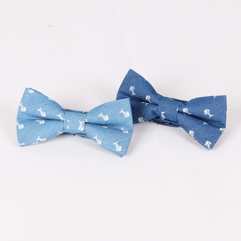 Herren-Britischer-Stil Blauer Fischknochen Schädel Print Baumwollfliege