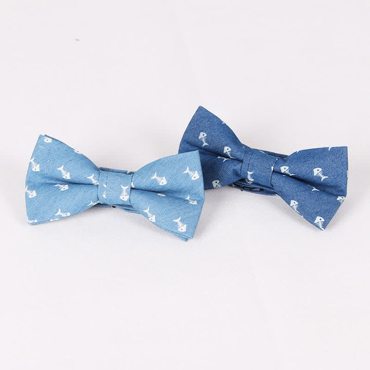 Herren-Britischer-Stil Blauer Fischknochen Schädel Print Baumwollfliege
