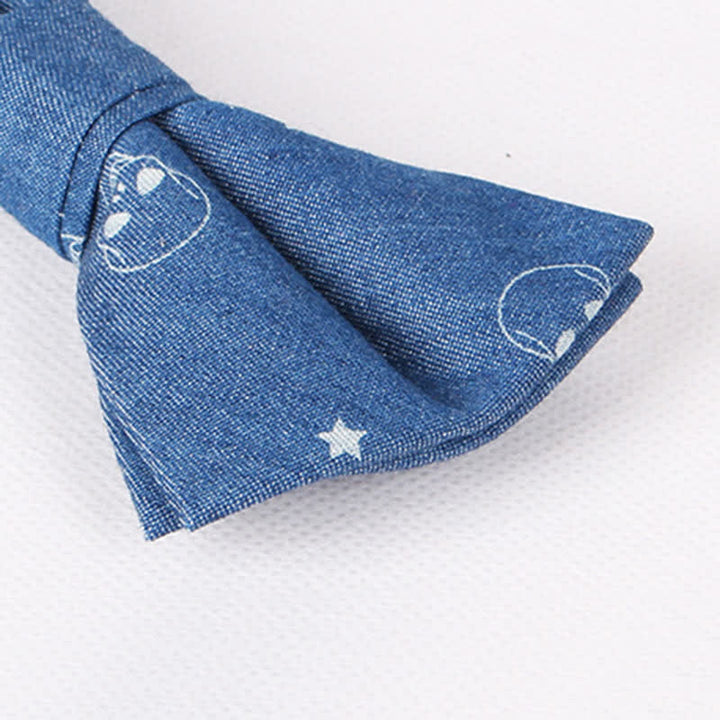Herren-Britischer-Stil Blauer Fischknochen Schädel Print Baumwollfliege