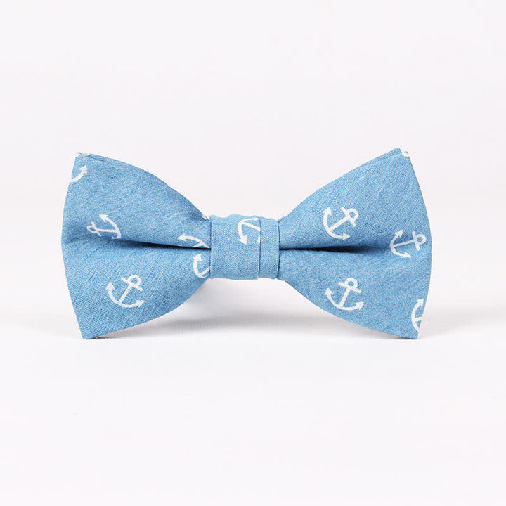 Herren-Britischer-Stil Blauer Fischknochen Schädel Print Baumwollfliege