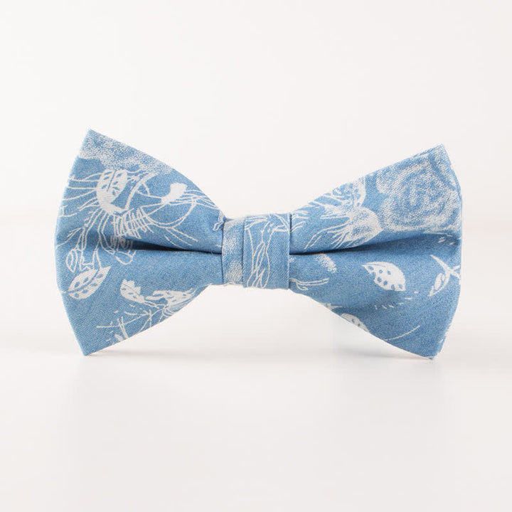 Herren-Britischer-Stil Blauer Fischknochen Schädel Print Baumwollfliege