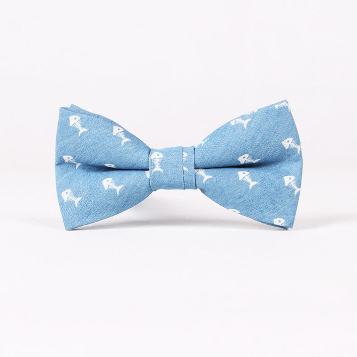 Herren-Britischer-Stil Blauer Fischknochen Schädel Print Baumwollfliege